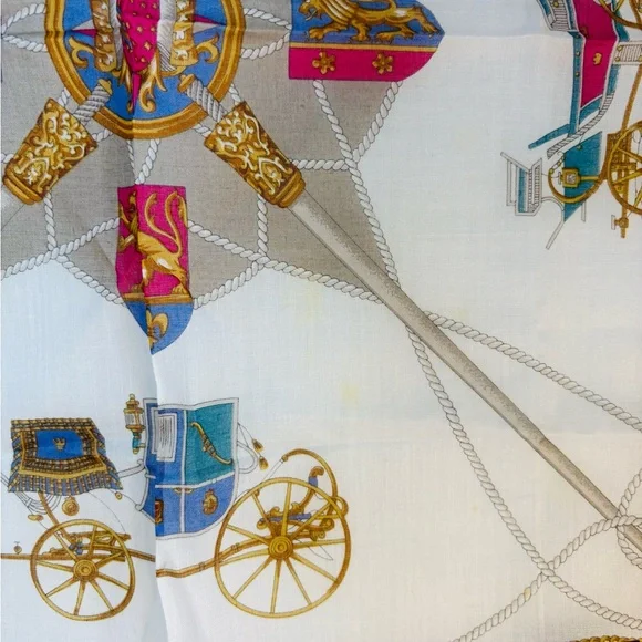 Authentic Celine Cotton Scarf/Handkerchief, Carriage Print - Picture 4 of 6
